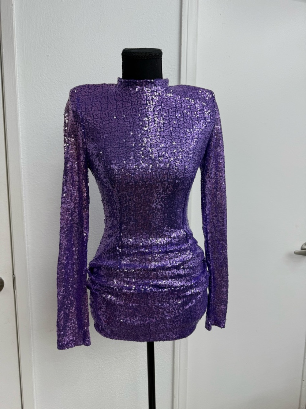 Purple Sequin Long-Sleeve Mini Dress